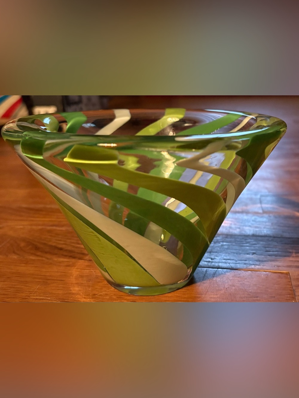 Mikasa Rockswirl Green Glass Cone Bowl, NWOT